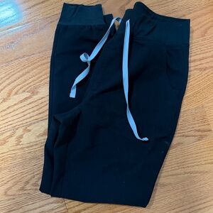 Figs Black Jogger SCRUB pants (Zamora) with Gray Drawstring